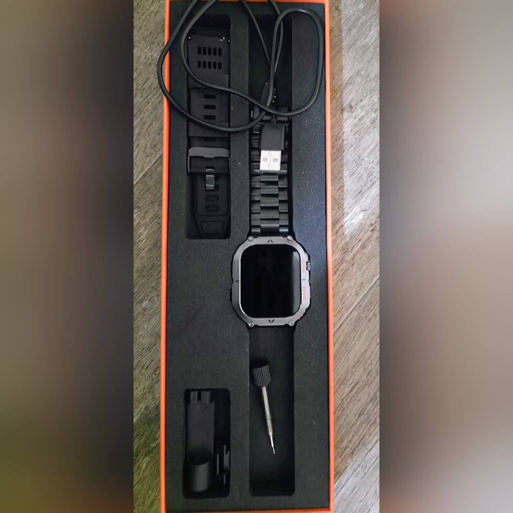 Black Men's Rugged Digital Watch with Metal Link Bracelet